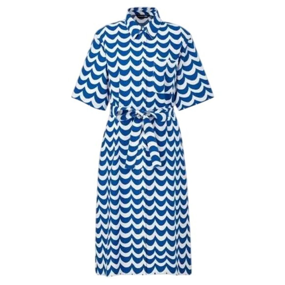 XS Marimekko X UNIQLO Lokki Linen blend Blue White Laine wave chevron weave midi